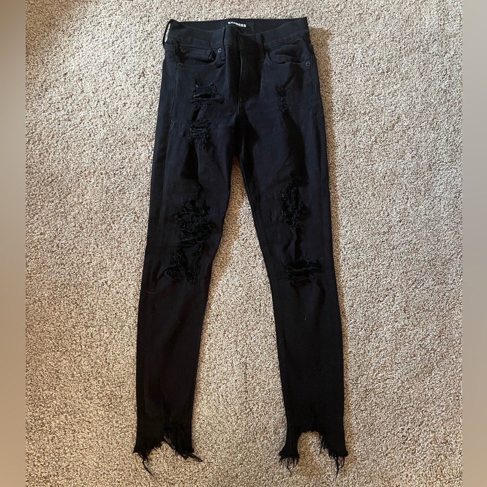 Express Black Distressed Skinny Jeans